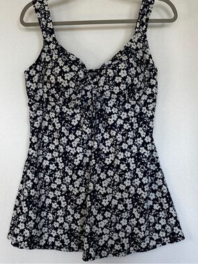 Alisha Levine 14 One Piece Navy & White Floral Skirted Swimsuit Underwire